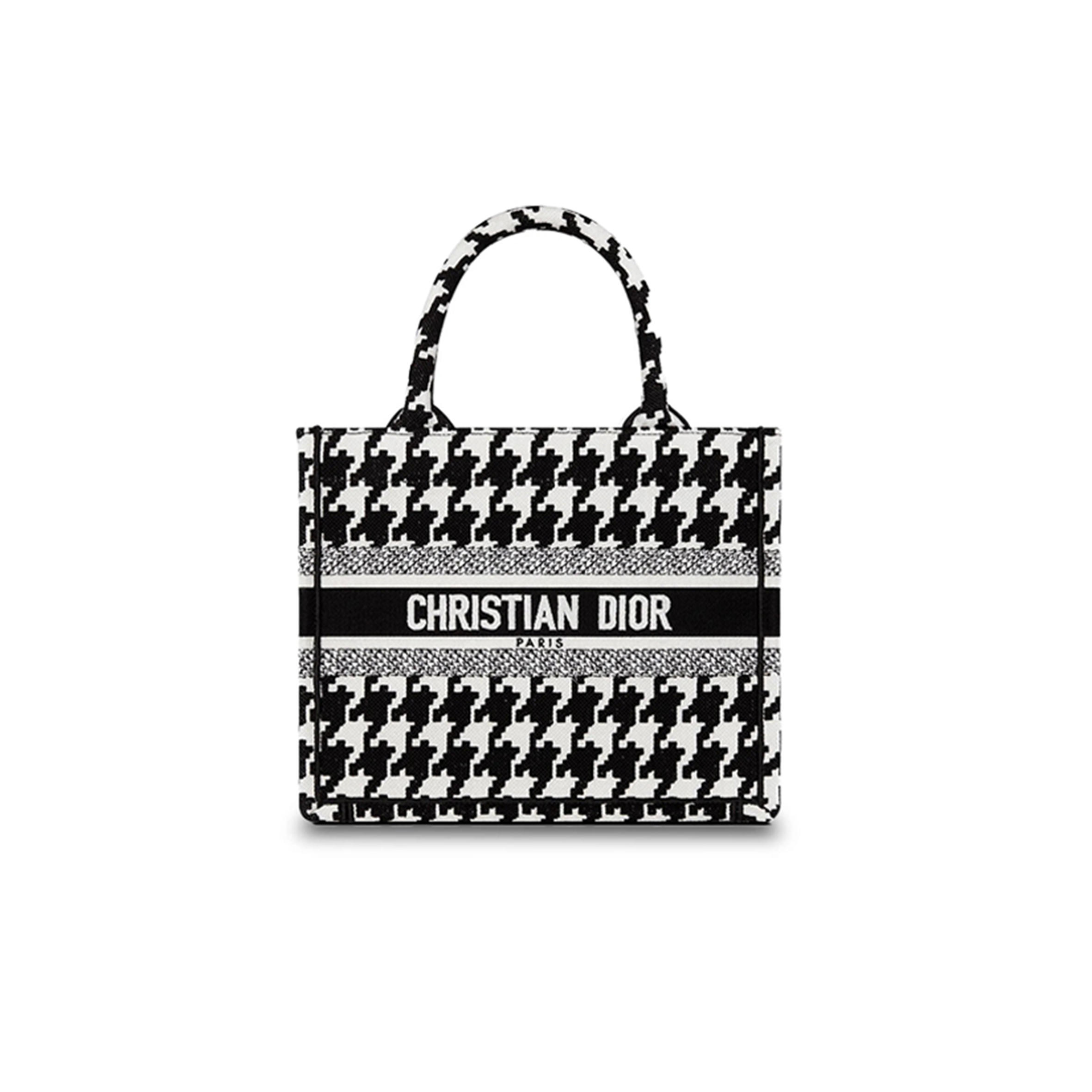 D*or small book tote black houndstooth embroidery m1265ztqt-m911 (26.5*21*14cm)